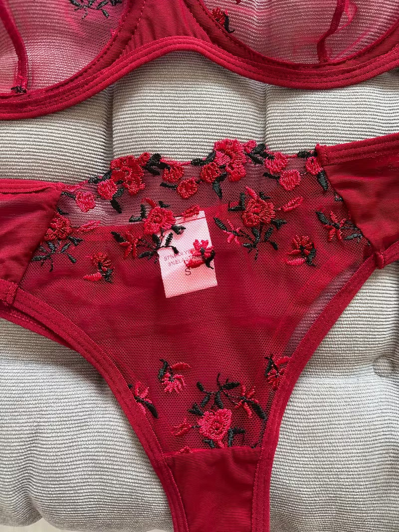 Sheer Floral Lingerie Set.