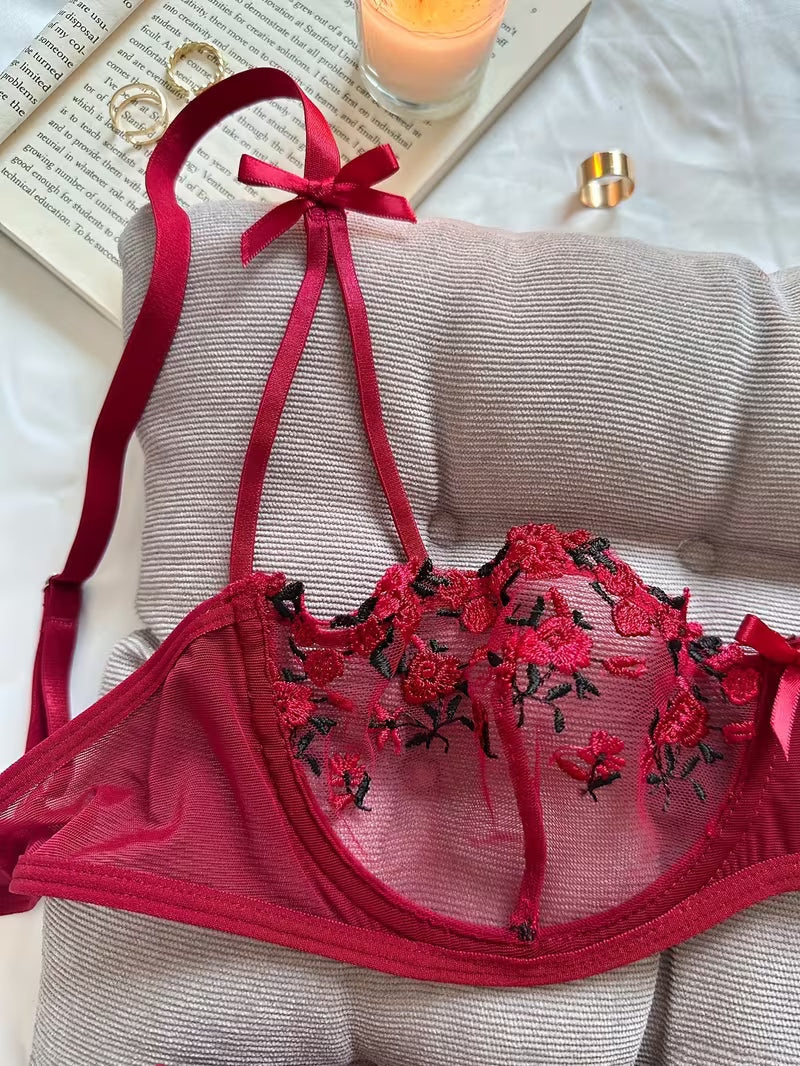 Sheer Floral Lingerie Set.
