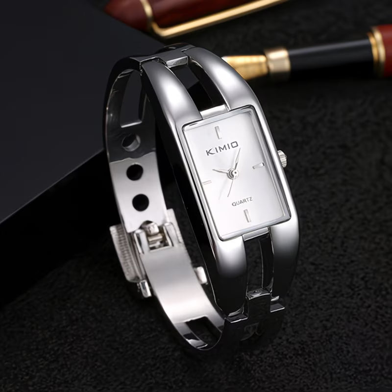 Shock-Resistant Fashion Watch with Sleek Metal Band.
