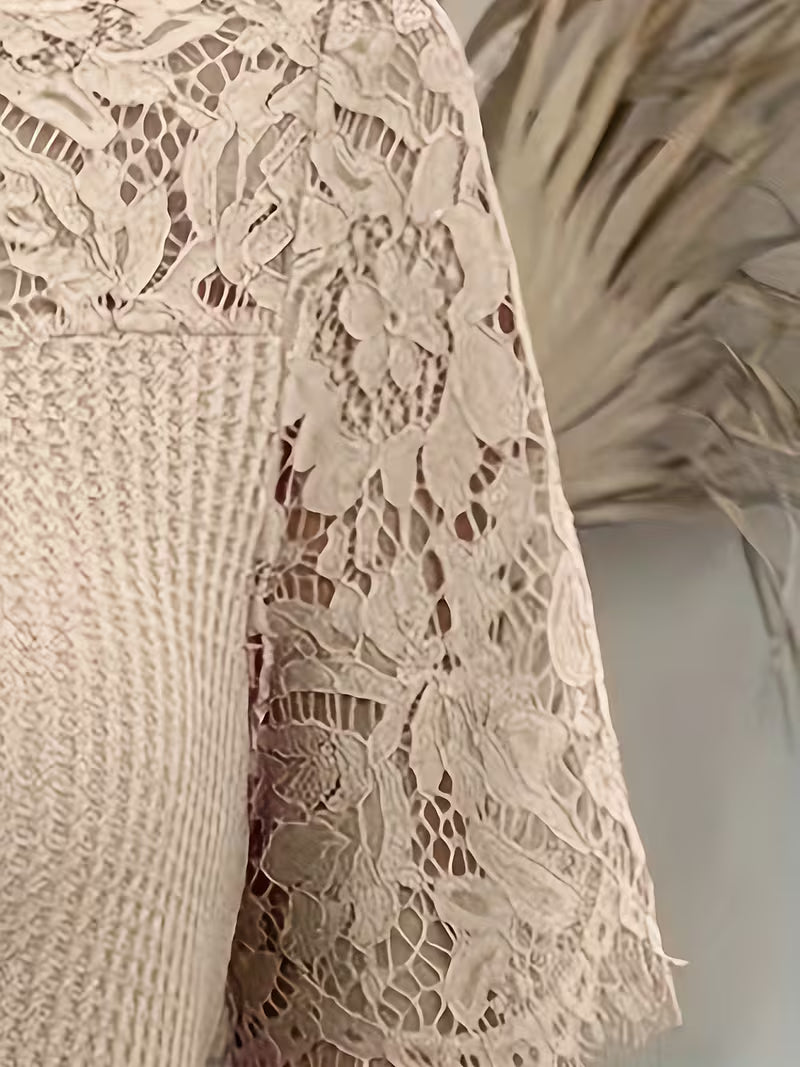 Short Sleeve V-Neck Top with Contrast Lace.