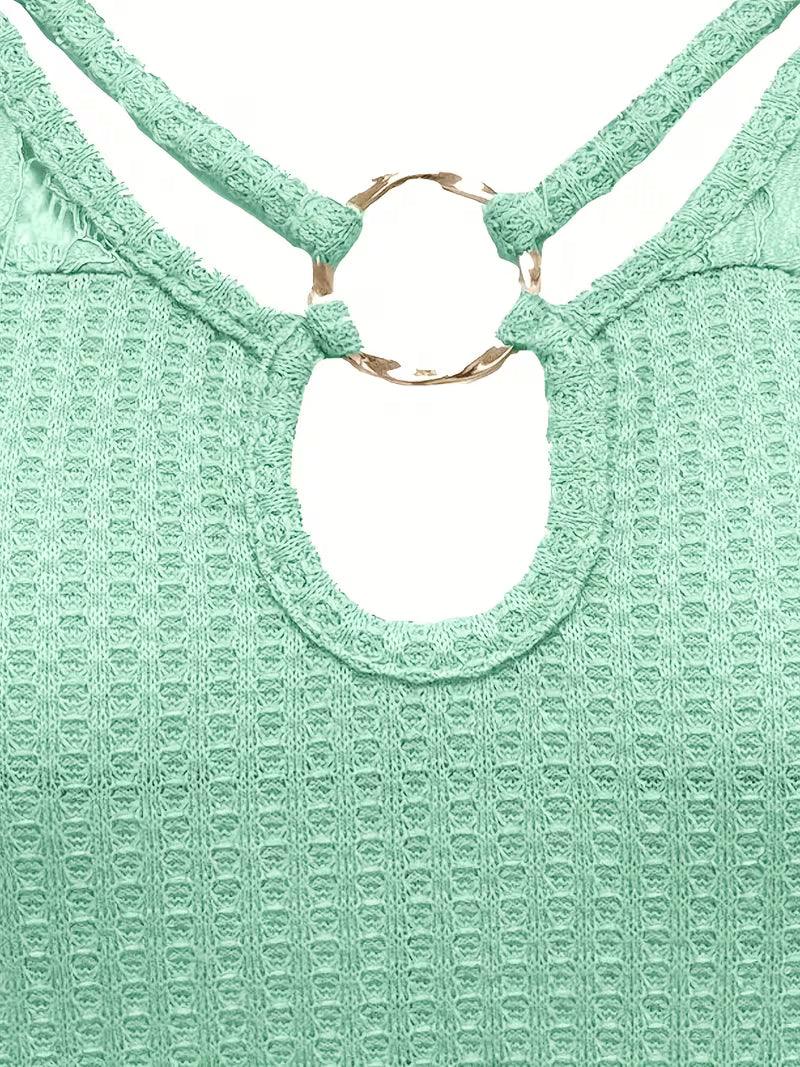 Short Sleeve V-Neck Top with Contrast Lace.
