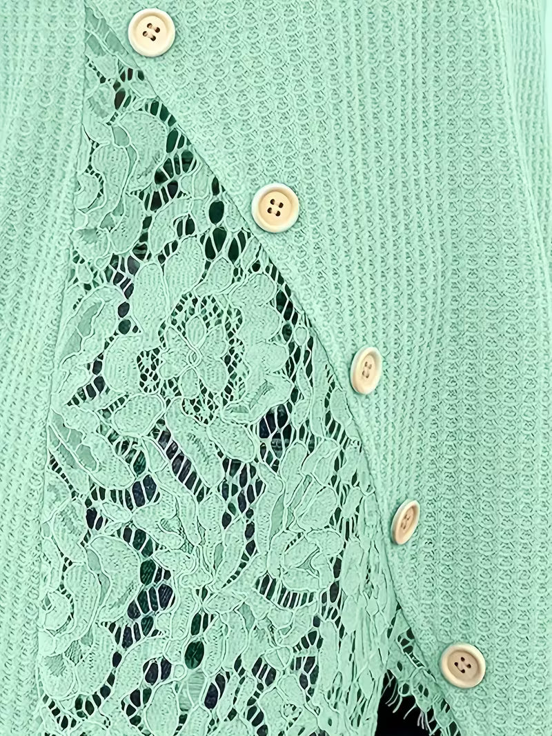 Short Sleeve V-Neck Top with Contrast Lace.