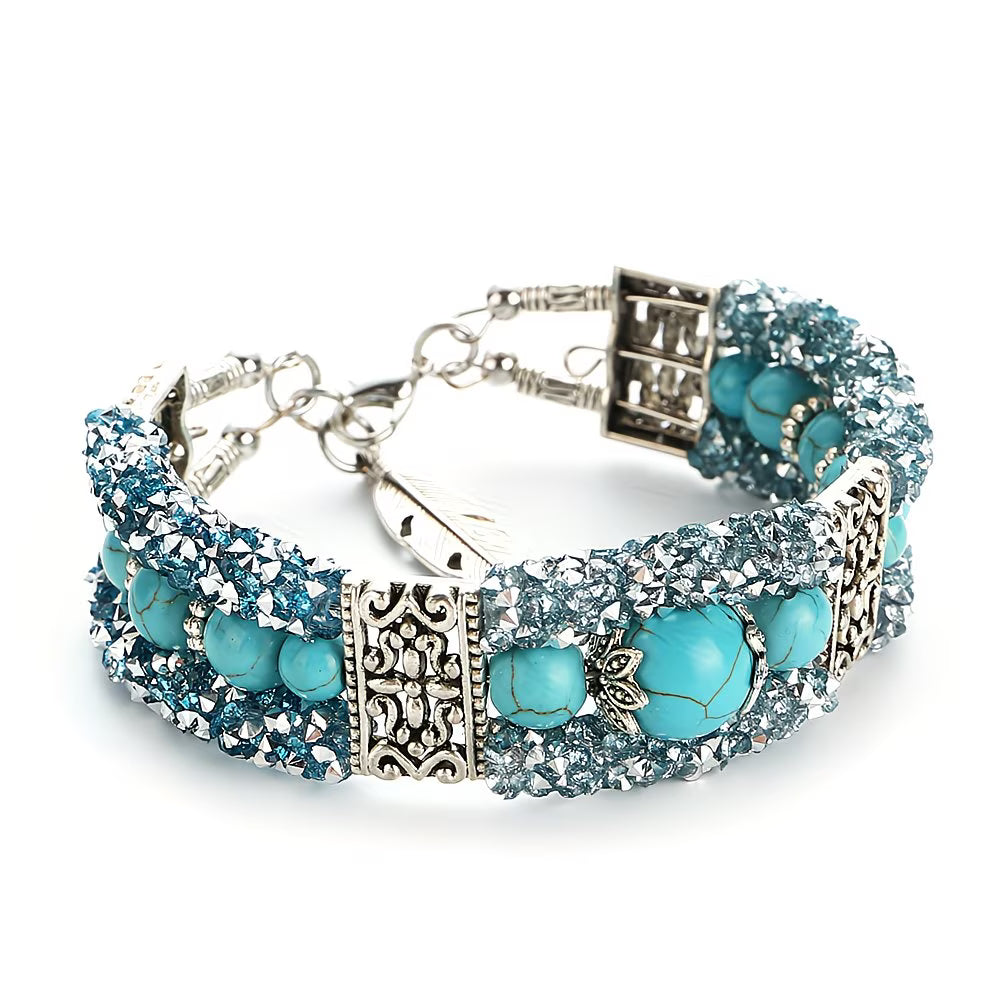 Silver-Plated Natural Stone Bangle Stone Bracelet.