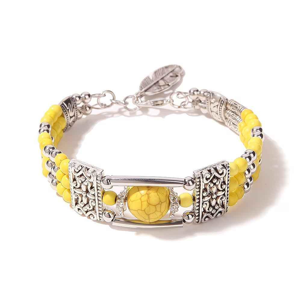 Silver-Plated Natural Stone Bangle Stone Bracelet.