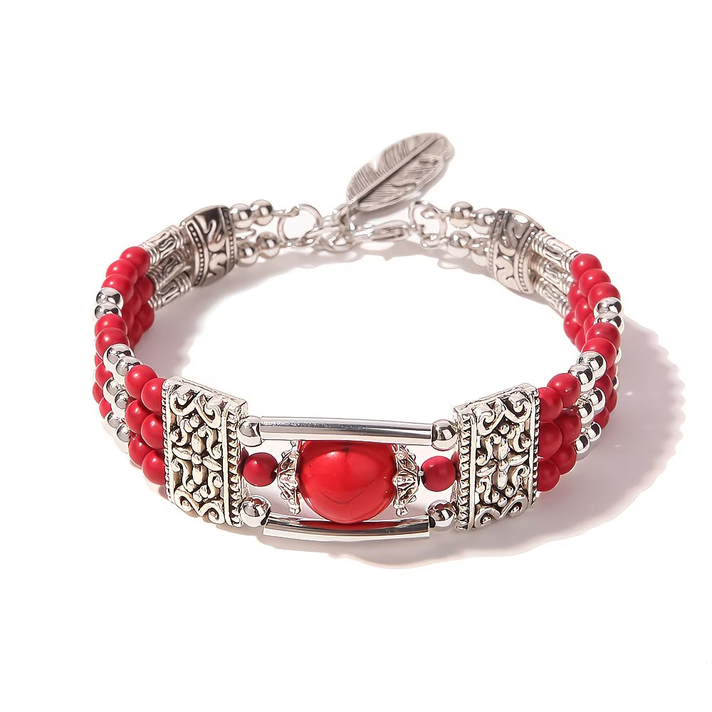 Silver-Plated Natural Stone Bangle Stone Bracelet.