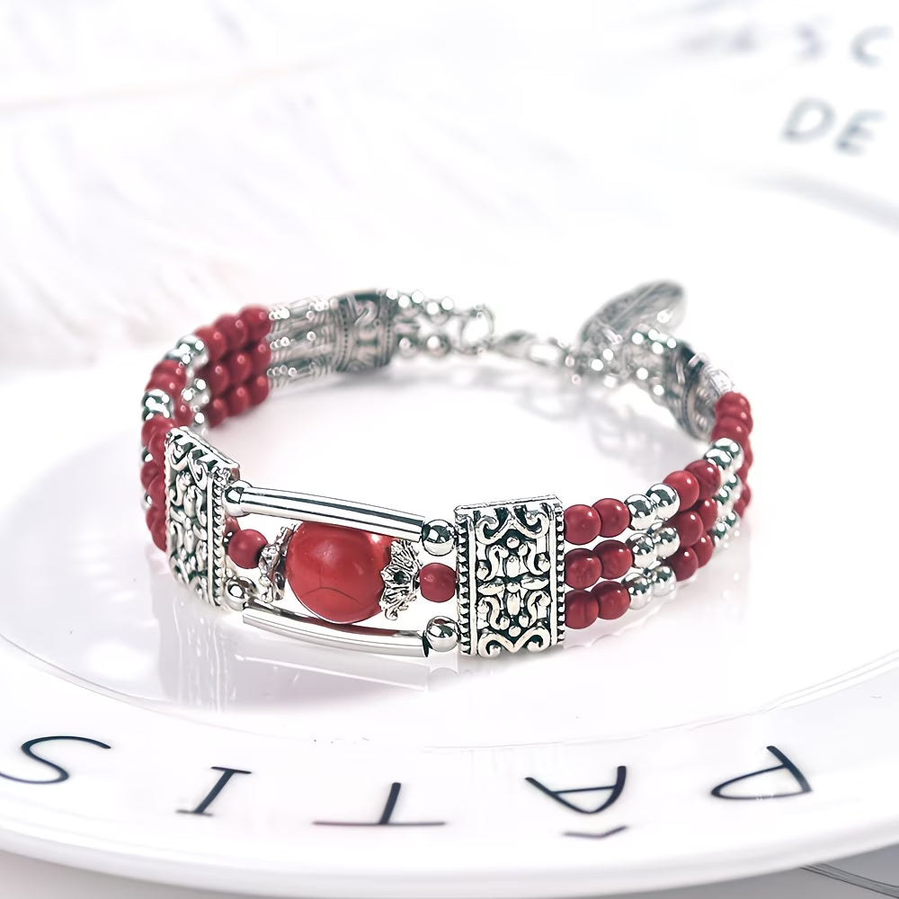 Silver-Plated Natural Stone Bangle Stone Bracelet.