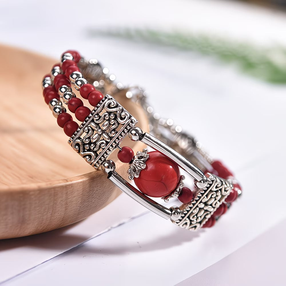 Silver-Plated Natural Stone Bangle Stone Bracelet.
