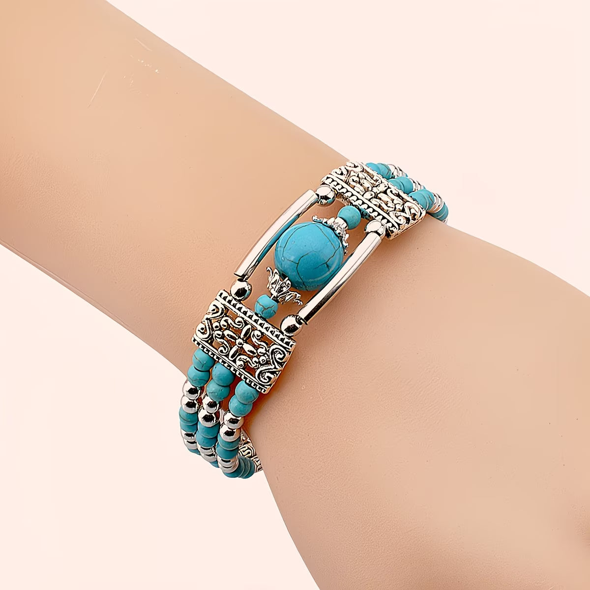 Silver-Plated Natural Stone Bangle Stone Bracelet.