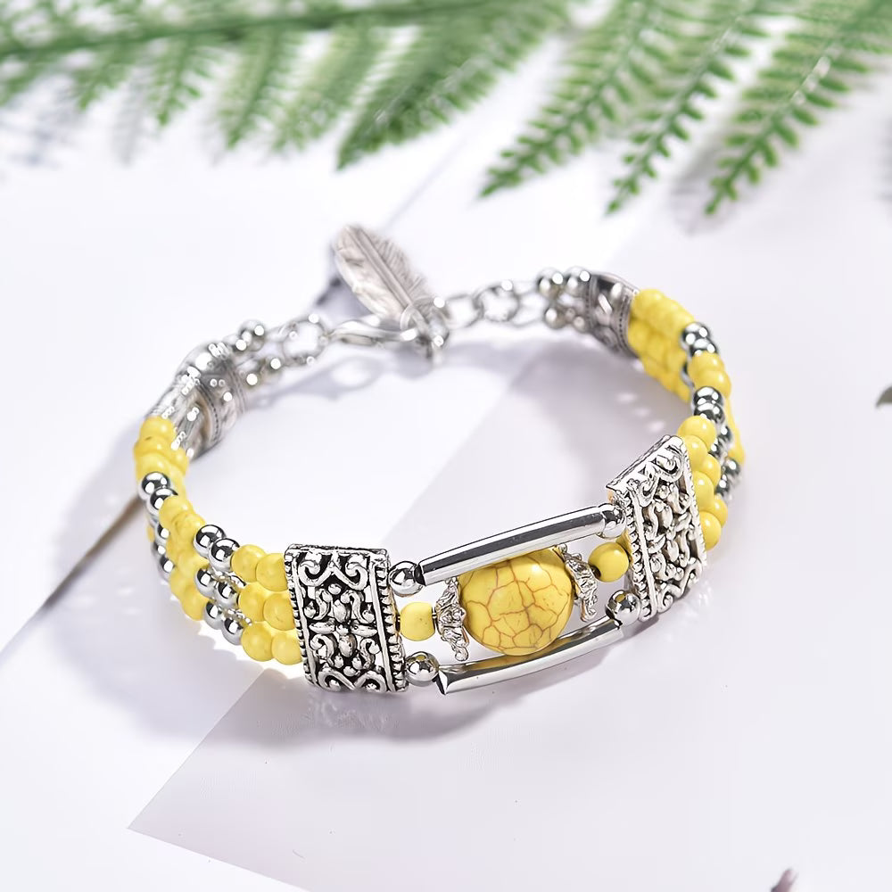 Silver-Plated Natural Stone Bangle Stone Bracelet.