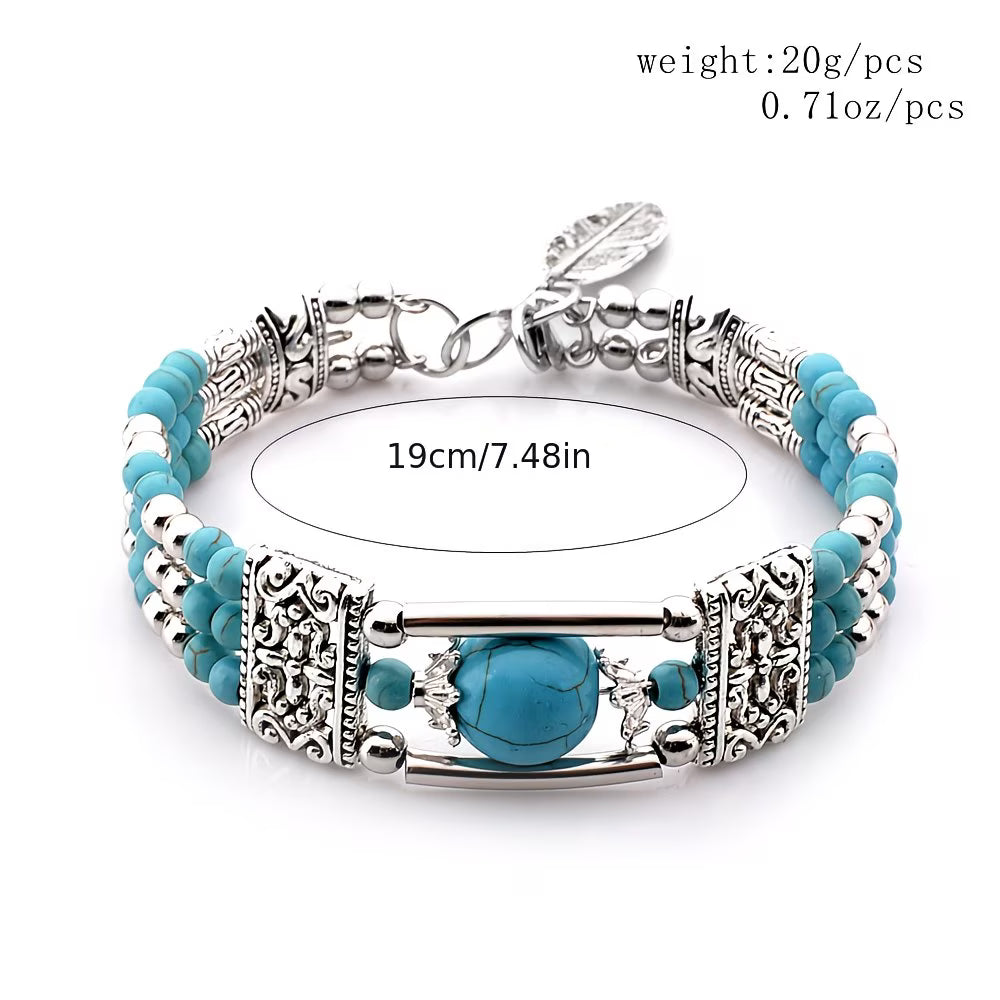 Silver-Plated Natural Stone Bangle Stone Bracelet.
