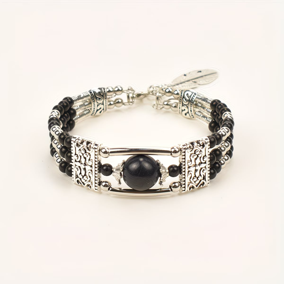Silver-Plated Natural Stone Bangle Stone Bracelet.