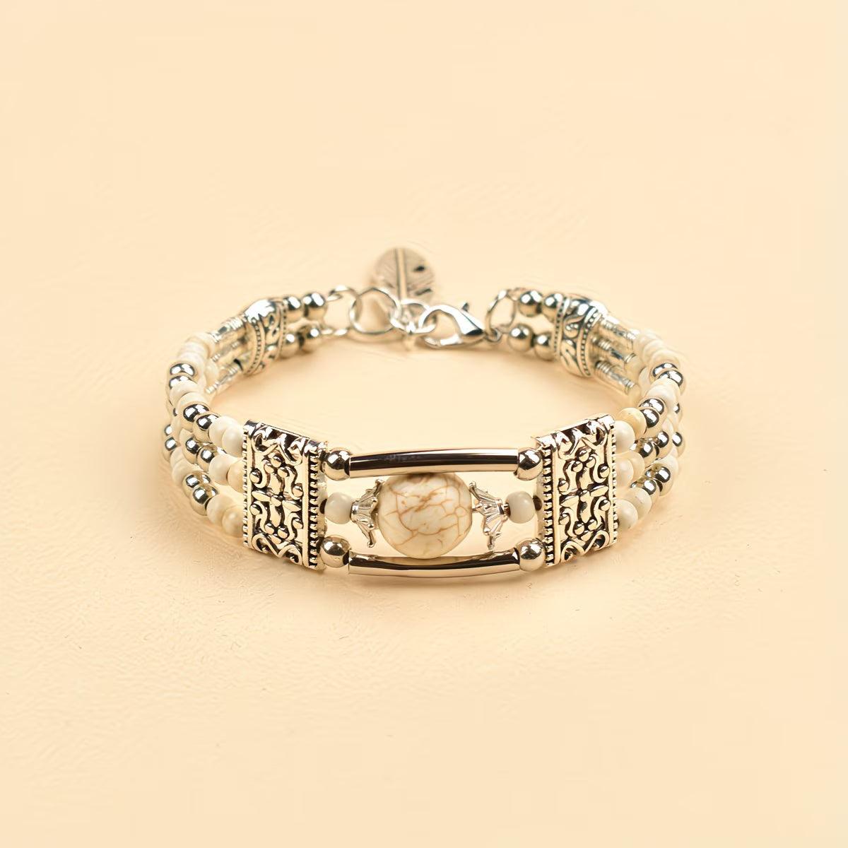 Silver-Plated Natural Stone Bangle Stone Bracelet.