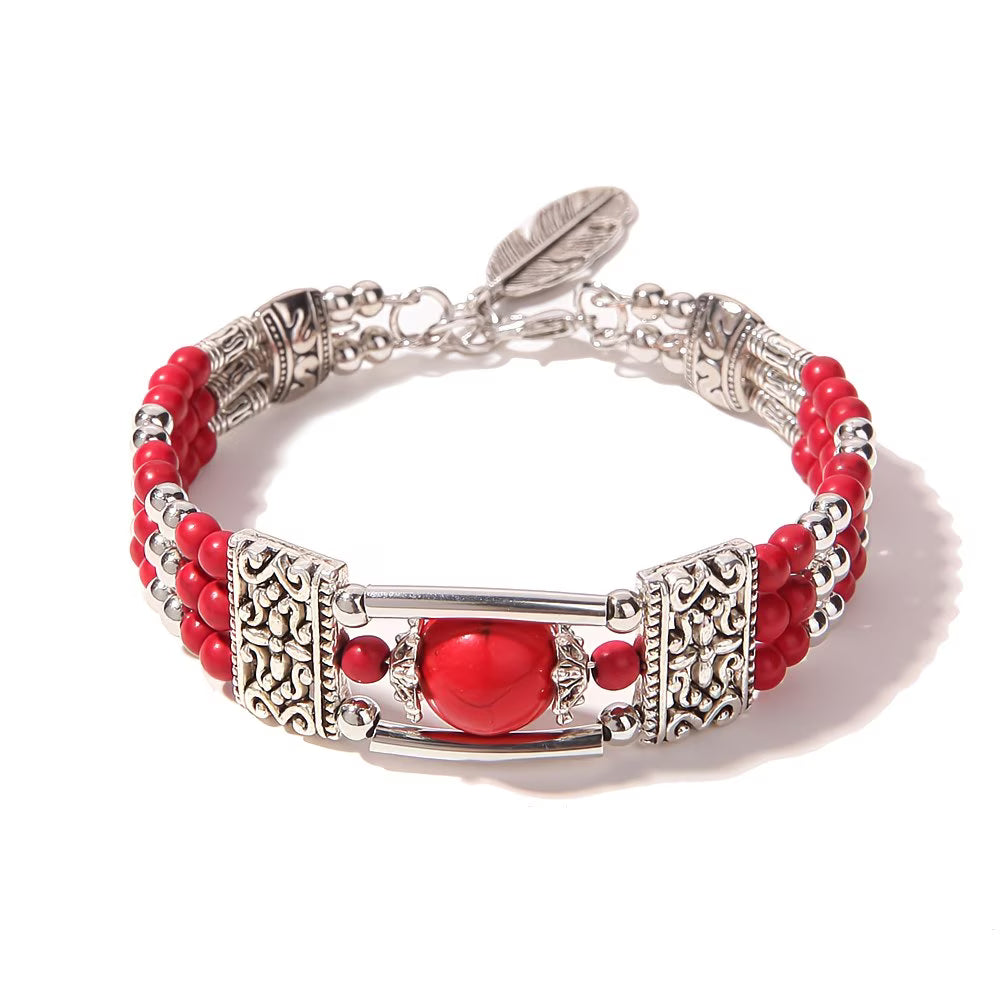 Silver-Plated Natural Stone Bangle Stone Bracelet.