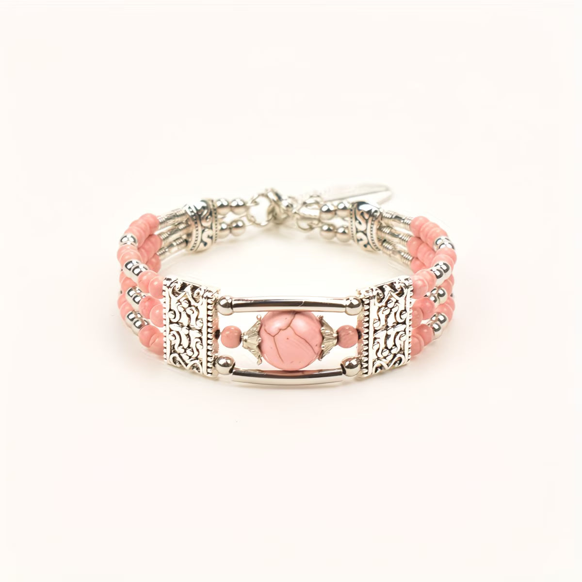 Silver-Plated Natural Stone Bangle Stone Bracelet.