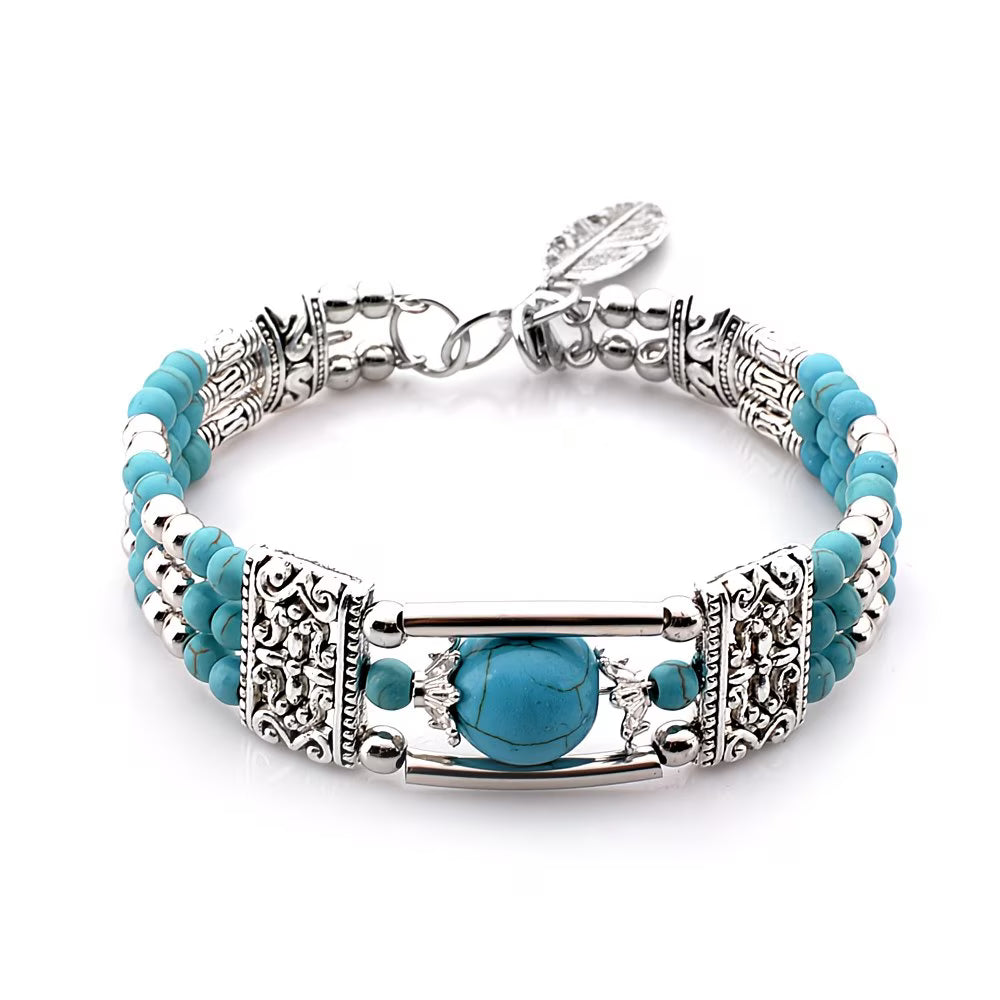 Silver-Plated Natural Stone Bangle Stone Bracelet.