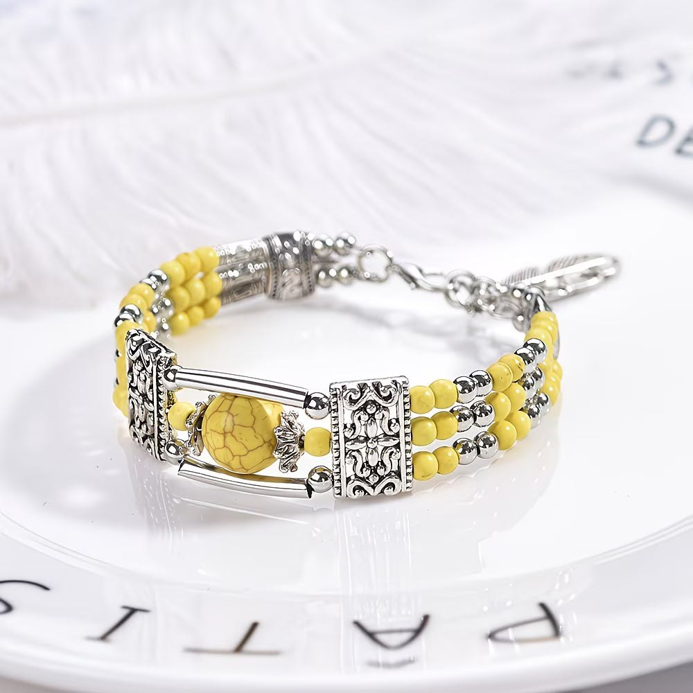 Silver-Plated Natural Stone Bangle Stone Bracelet.