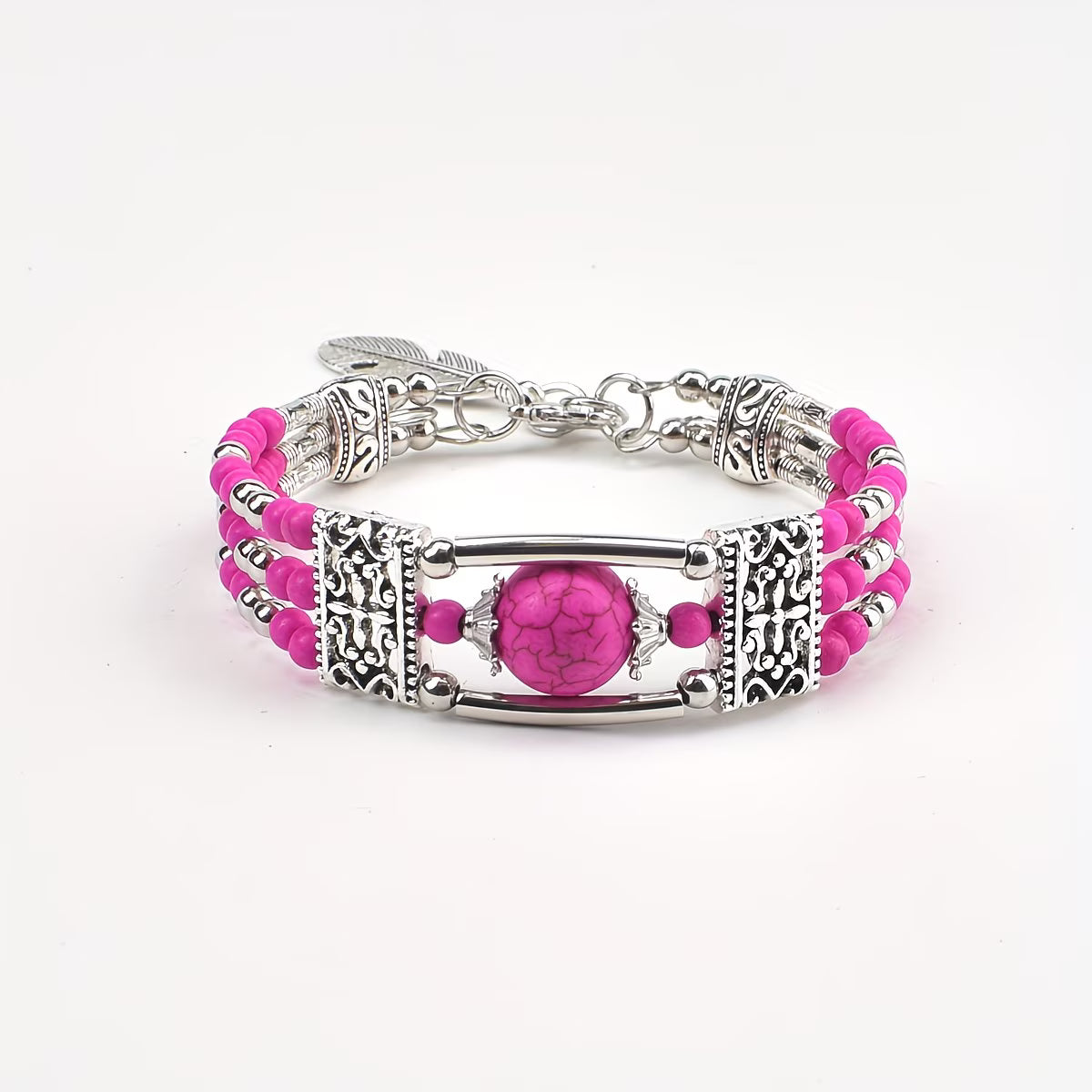 Silver-Plated Natural Stone Bangle Stone Bracelet.