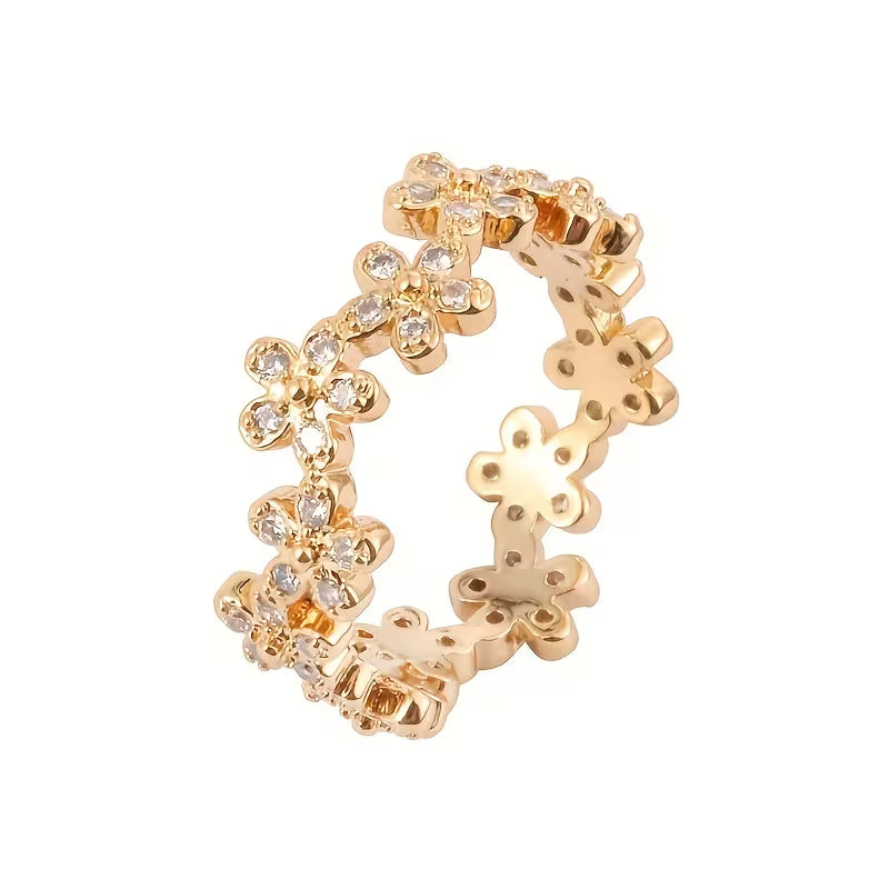 Silvered Chrysanthemum Wreath White K Plated Floral Rings.