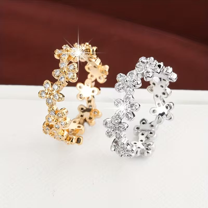 Silvered Chrysanthemum Wreath White K Plated Floral Rings.