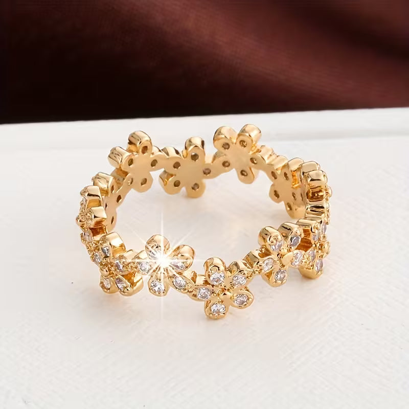 Silvered Chrysanthemum Wreath White K Plated Floral Rings.