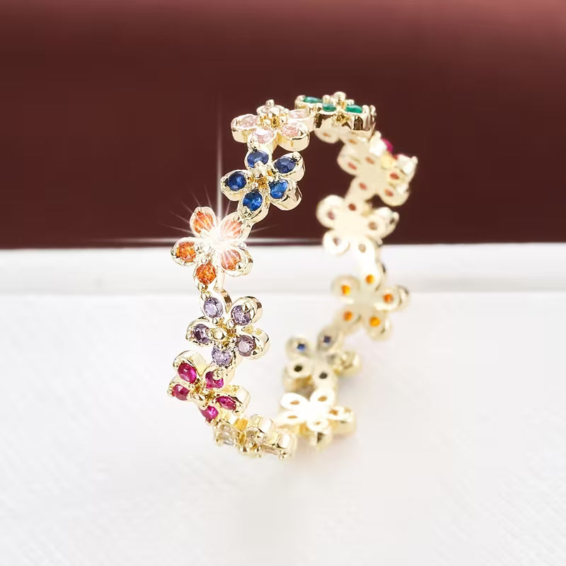 Silvered Chrysanthemum Wreath White K Plated Floral Rings.