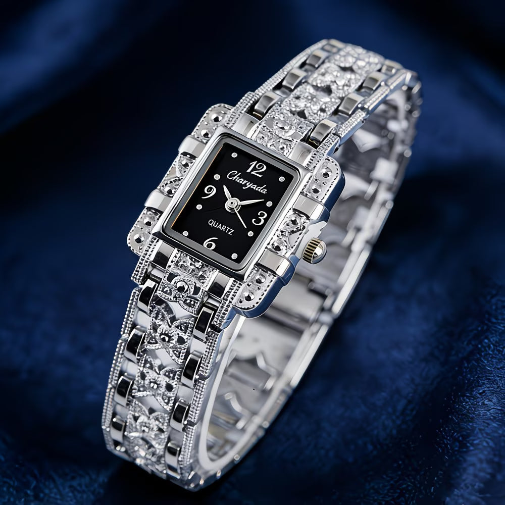 Silvery Bracelet Sophisticated Rectangular Digital Timepiece Watch.