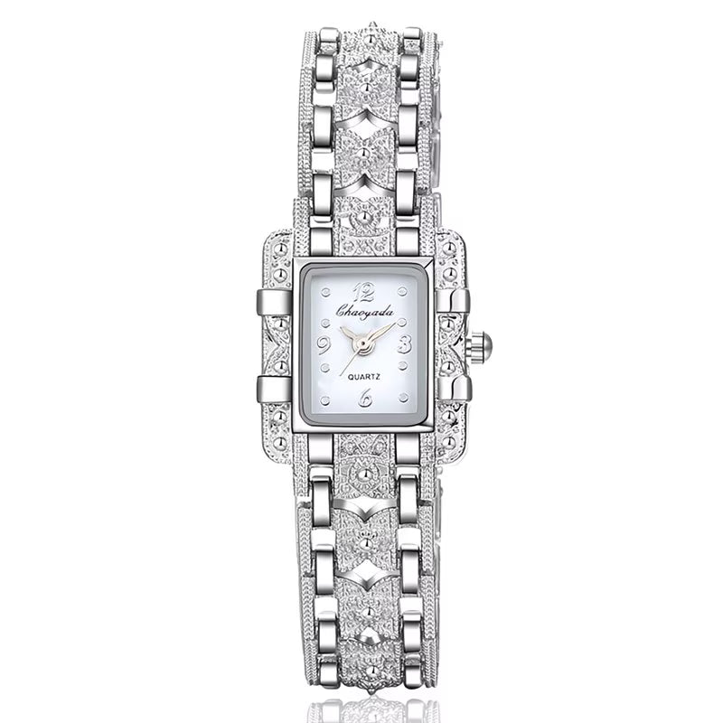 Silvery Bracelet Sophisticated Rectangular Digital Timepiece Watch.