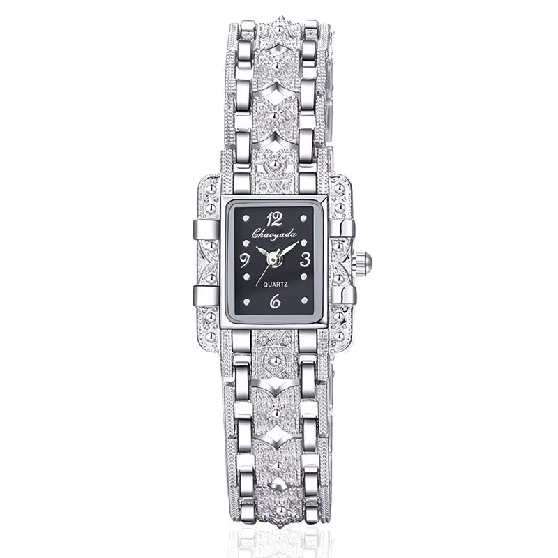 Silvery Bracelet Sophisticated Rectangular Digital Timepiece Watch.