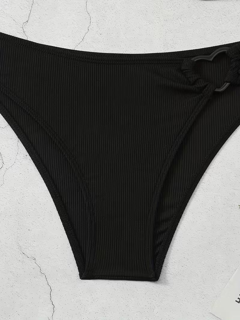 Sleek Solid-Color Two-Piece Bikini Set.