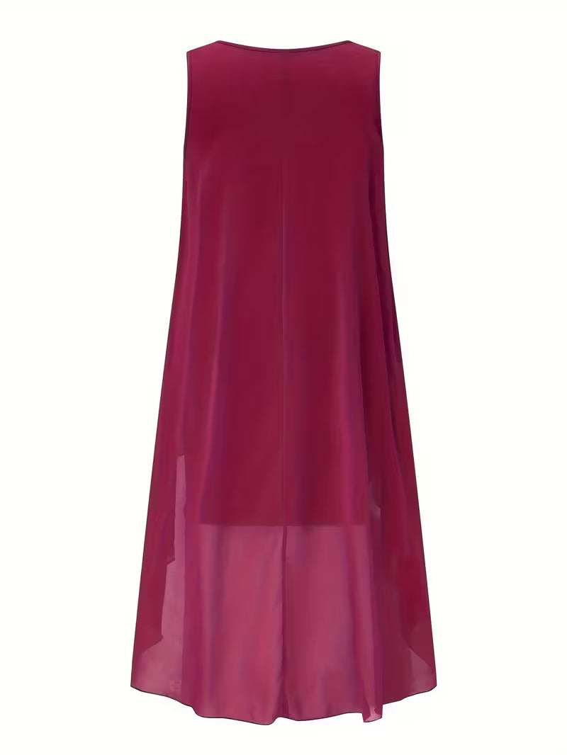 Sleeveless Round Neck Casual Vest Dress.