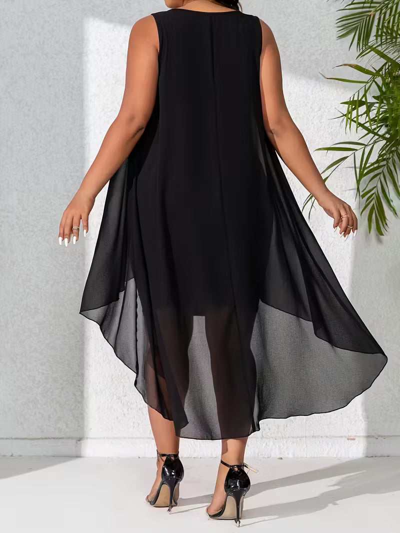 Sleeveless Round Neck Casual Vest Dress.