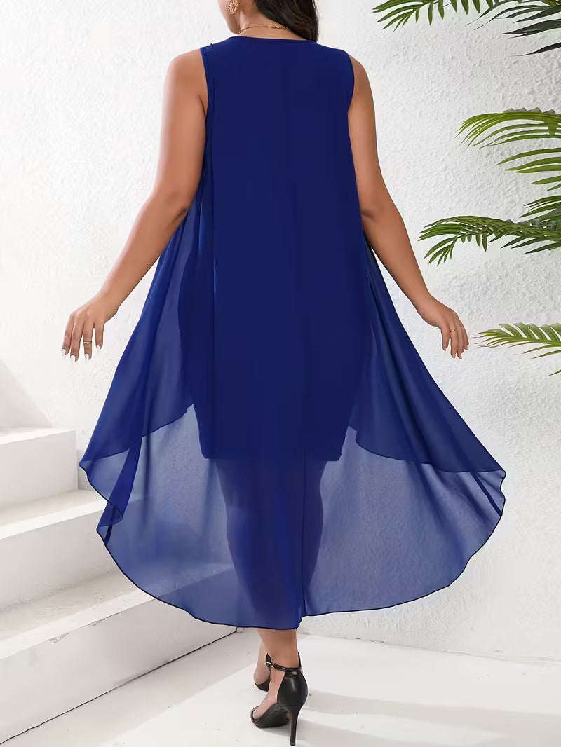 Sleeveless Round Neck Casual Vest Dress.