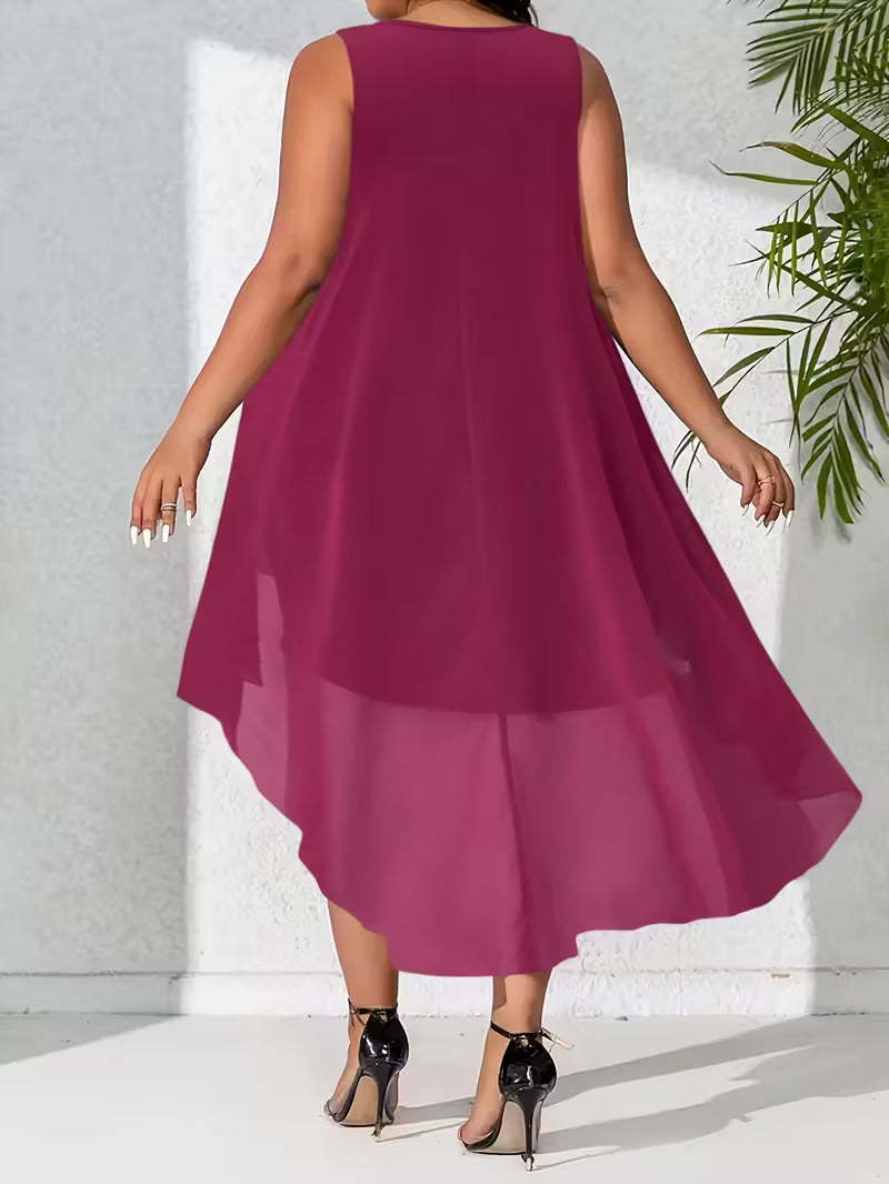 Sleeveless Round Neck Casual Vest Dress.