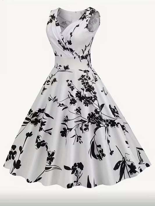 Sleeveless V-Neck High-Waisted Flare.
