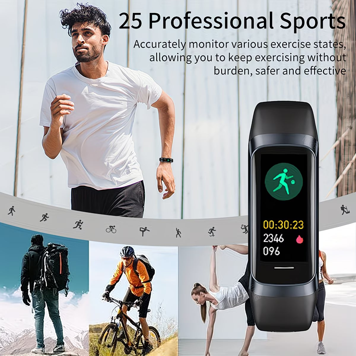 Smartwatch – 1.1" AMOLED Display with Sleep & Sedentary Alerts.