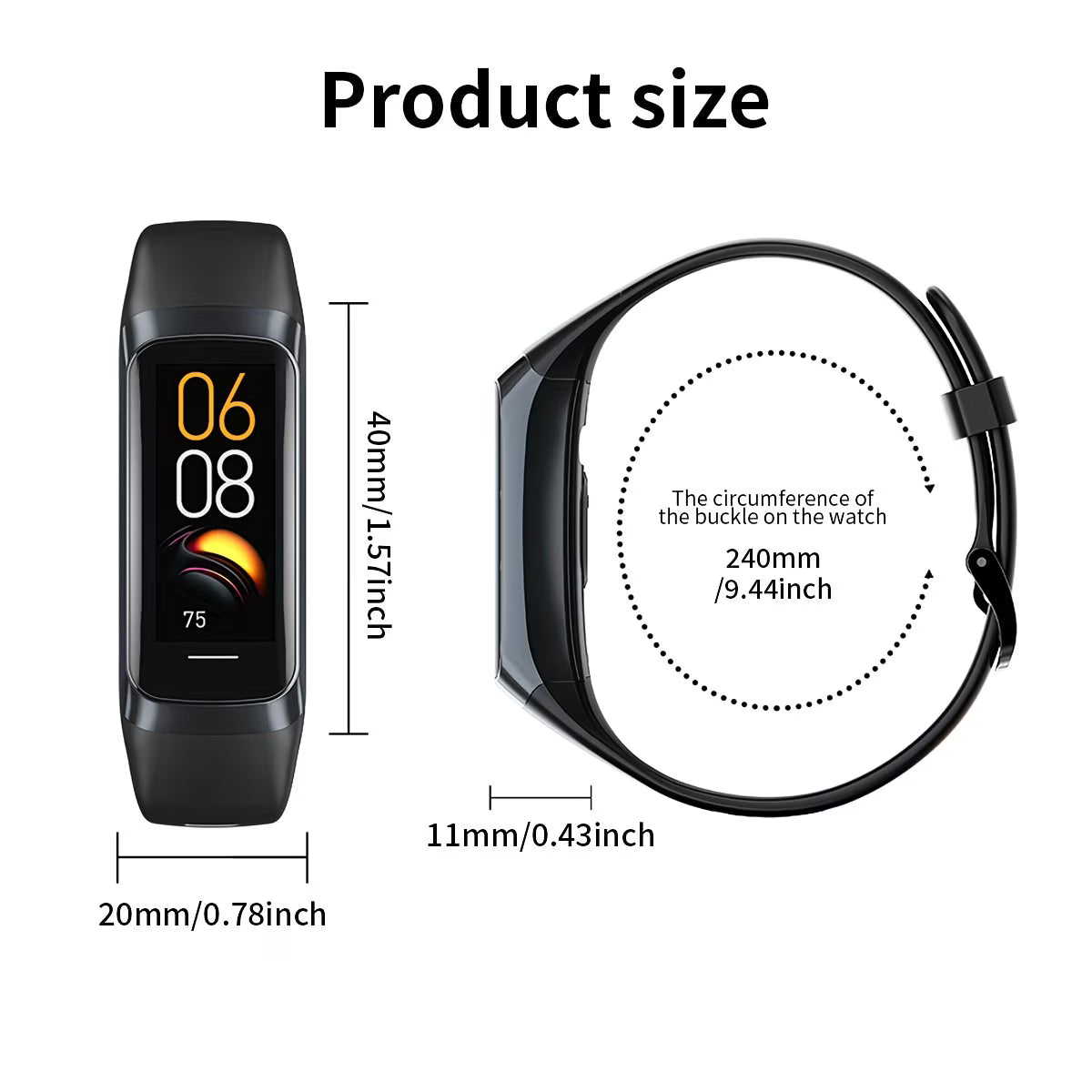 Smartwatch – 1.1" AMOLED Display with Sleep & Sedentary Alerts.