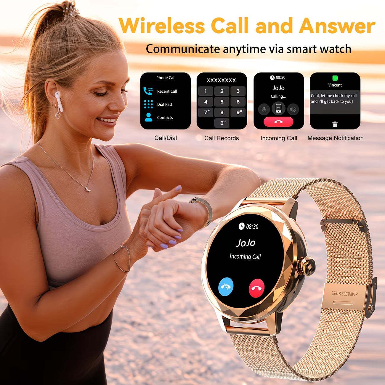 Smartwatch – Wireless Calling, Weather Alerts & Personalized Health Suite.