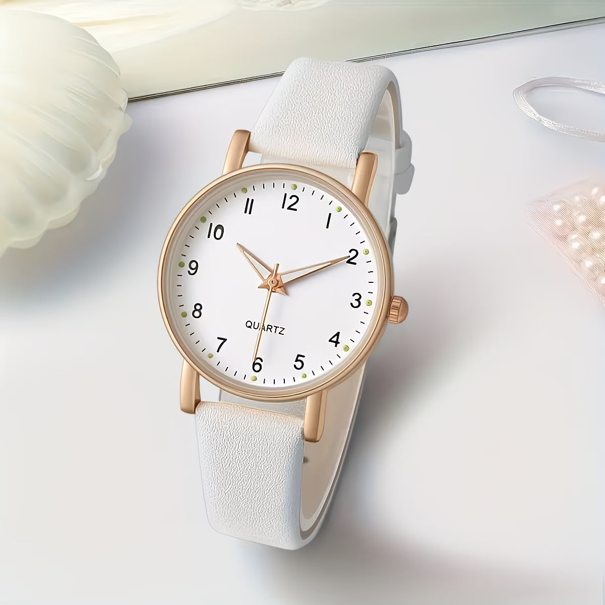 Soft PU Leather Strap with Clear Minimalist Dial Gold-Tone Watch.