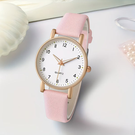 Soft PU Leather Strap with Clear Minimalist Dial Gold-Tone Watch.