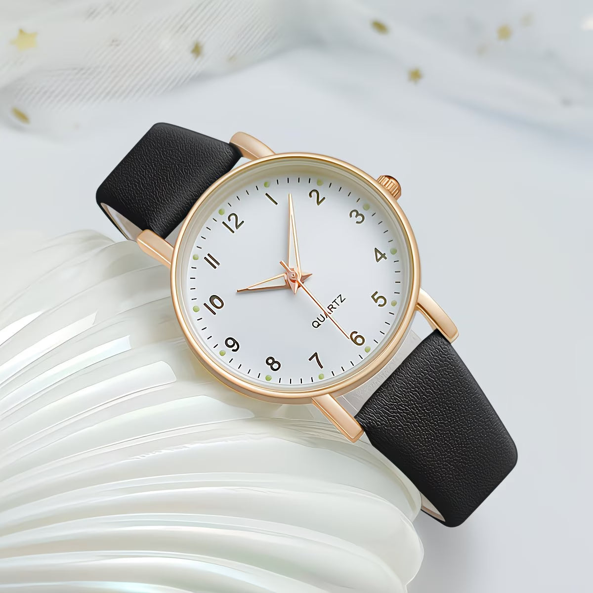 Soft PU Leather Strap with Clear Minimalist Dial Gold-Tone Watch.