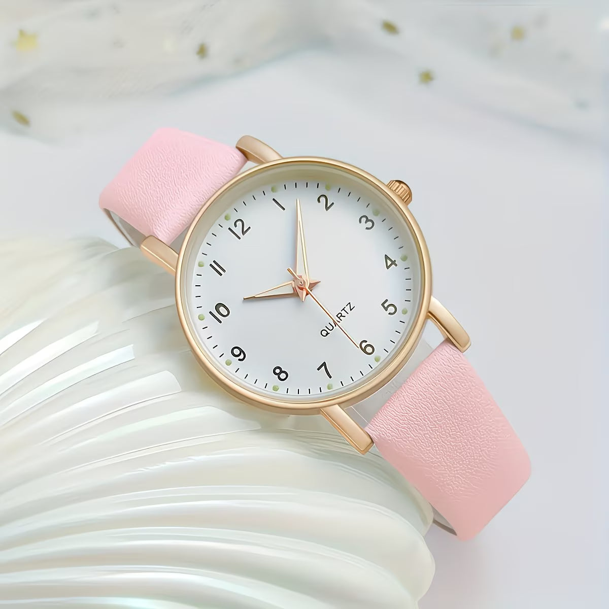 Soft PU Leather Strap with Clear Minimalist Dial Gold-Tone Watch.