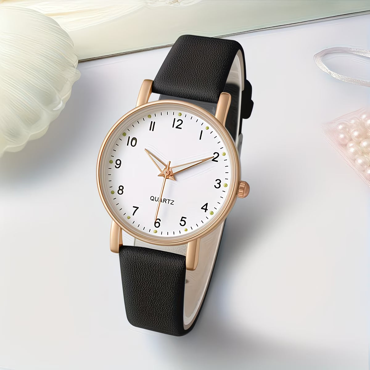Soft PU Leather Strap with Clear Minimalist Dial Gold-Tone Watch.