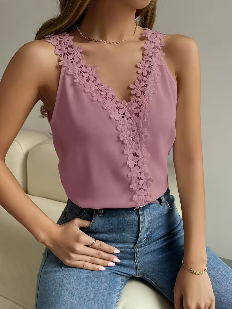 Solid Color Lace Top for Work & Weekend.