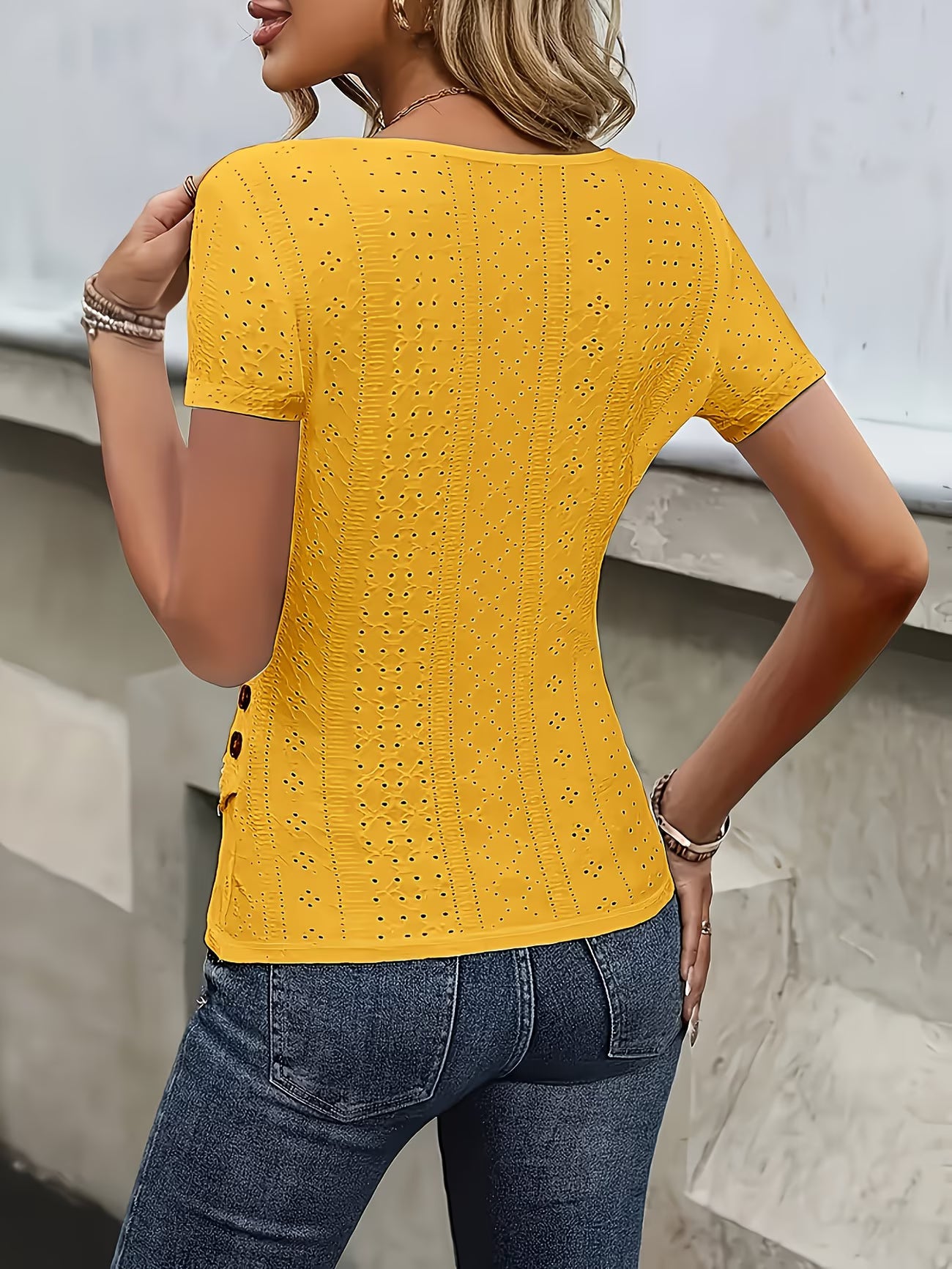 Solid Color Textured V-Neck Shirt.