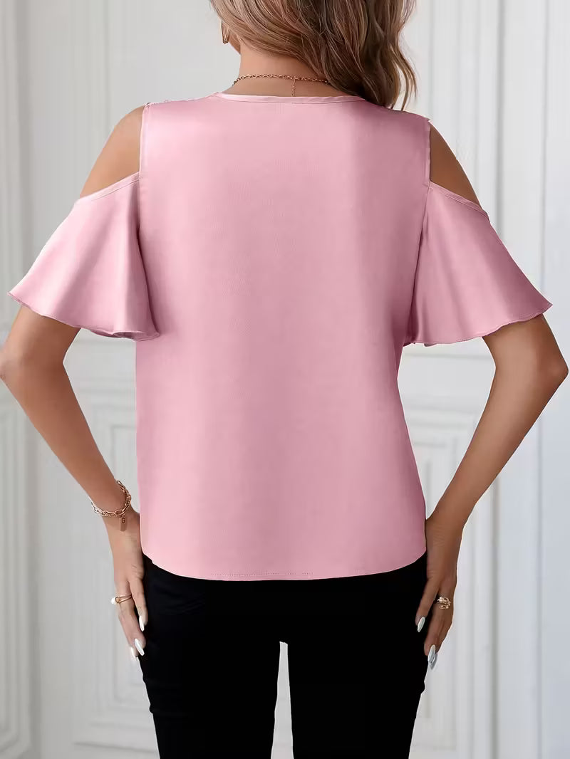 Solid Pink Shifting Top – Structured V-Neck.