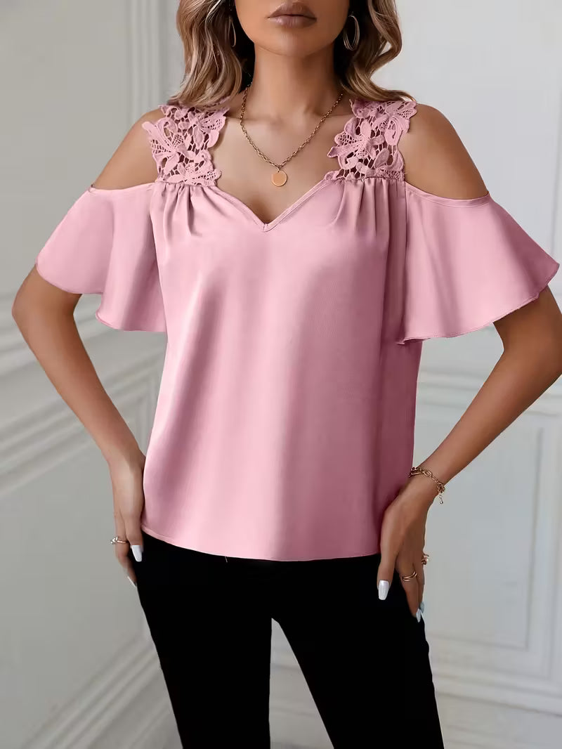 Solid Pink Shifting Top – Structured V-Neck.
