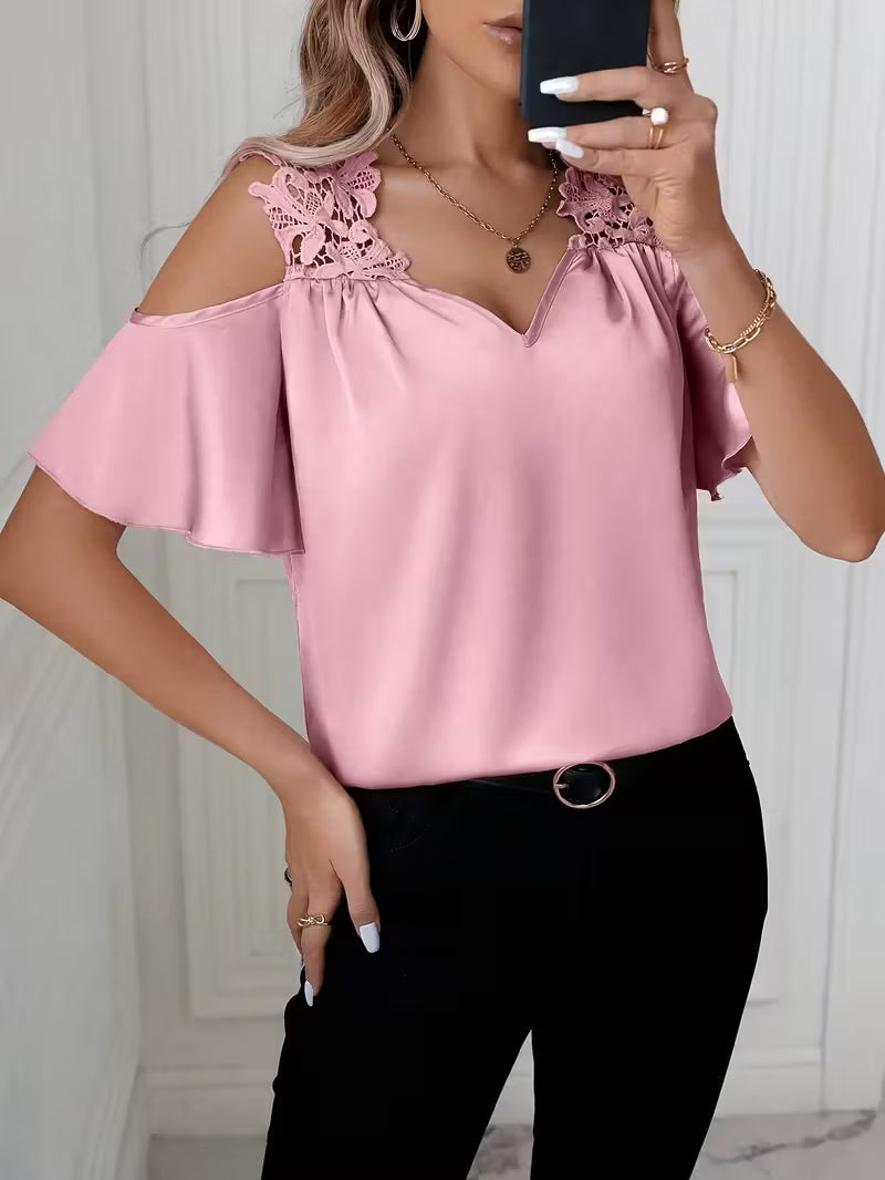 Solid Pink Shifting Top – Structured V-Neck.