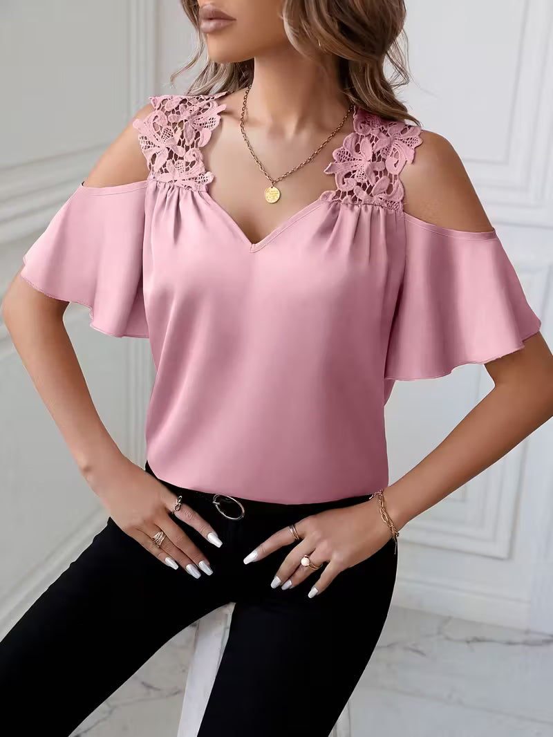 Solid Pink Shifting Top – Structured V-Neck.