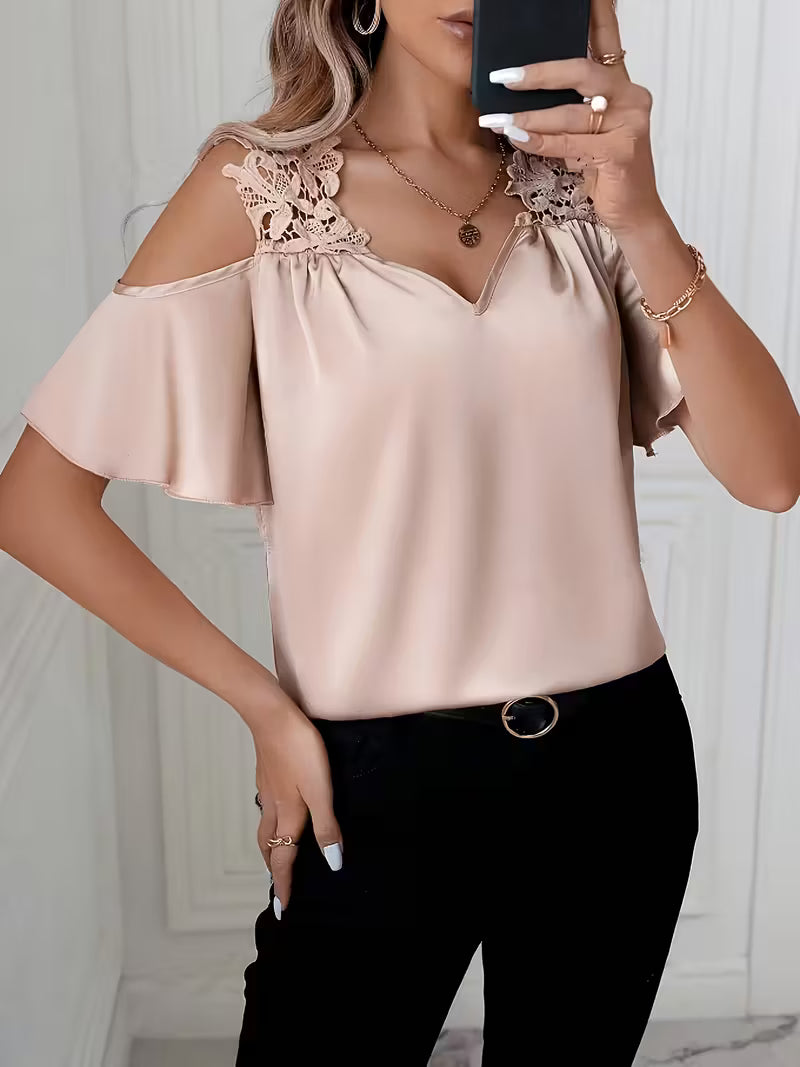 Solid Pink Shifting Top – Structured V-Neck.