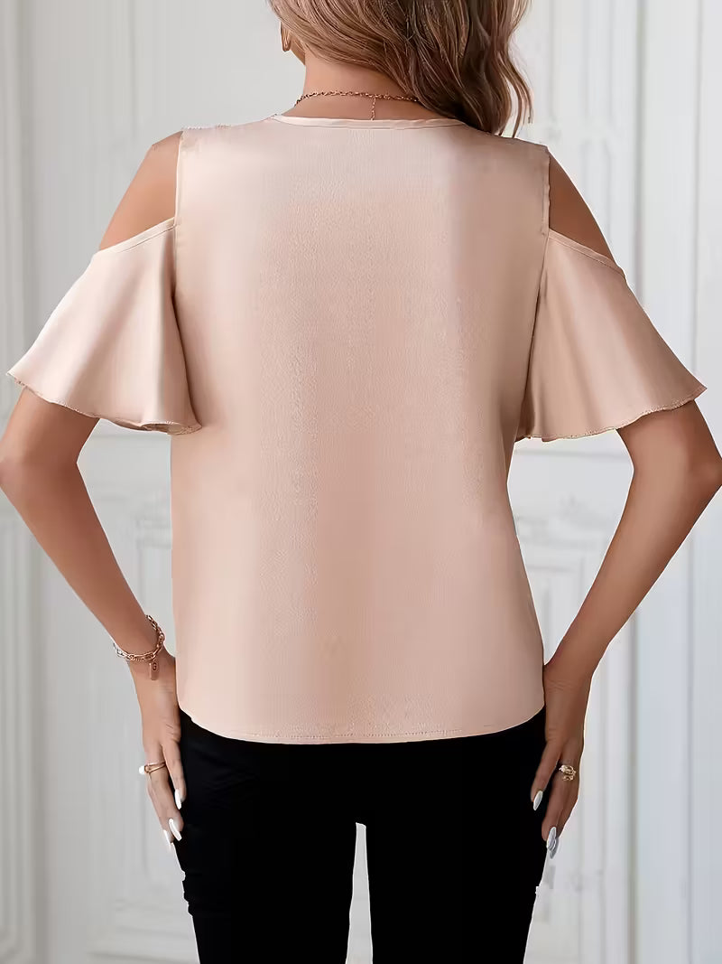 Solid Pink Shifting Top – Structured V-Neck.